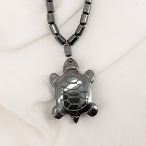 Black Hematite Necklace. Sea Turtle or Dolphin